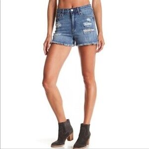 Joe’s Jeans Kiernan High Rise Distressed Denim Raw Hem Shorts Sz 26